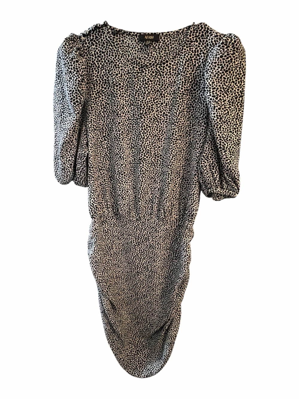 AFRM Leopard Print Ruched Dress Puff Sleeves Size M NWT